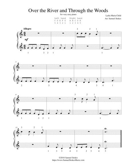 Over The River And Through The Woods For Very Easy Piano Music Sheet Download Topmusicsheet Com