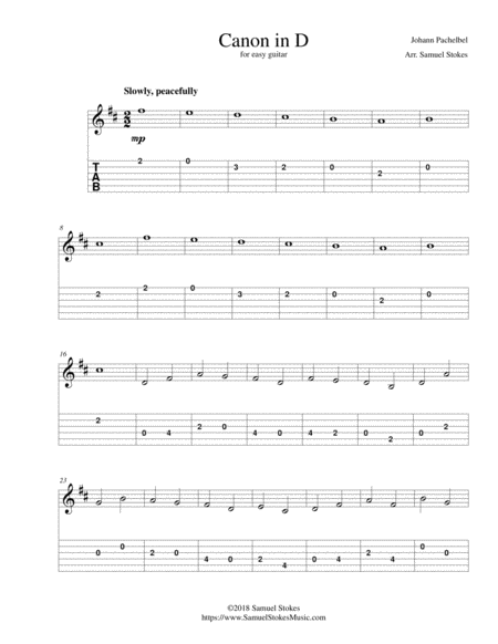 Pachelbels Canon In D For Easy Guitar With Tab Music Sheet Download Topmusicsheet Com