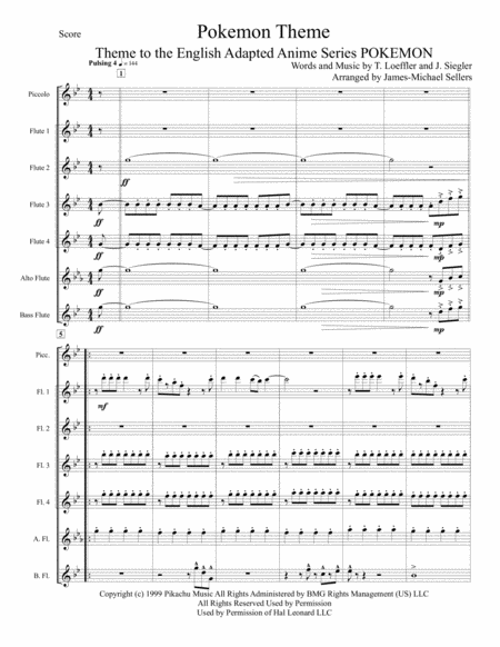 Pokemon Theme For Flute Choir Music Sheet Download Topmusicsheet Com
