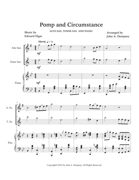Pomp And Circumstance Trio For Alto Sax Tenor Sax And Piano Music Sheet Download Topmusicsheet Com