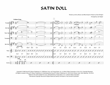Satin Doll Trumpet Alto Sax Tenor Sax Baritone Sax Trombone And Rhythm Section Music Sheet Download Topmusicsheet Com