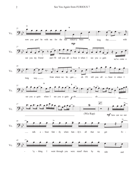 See You Again From Furious 7 Cello Solo Music Sheet Download Topmusicsheet Com