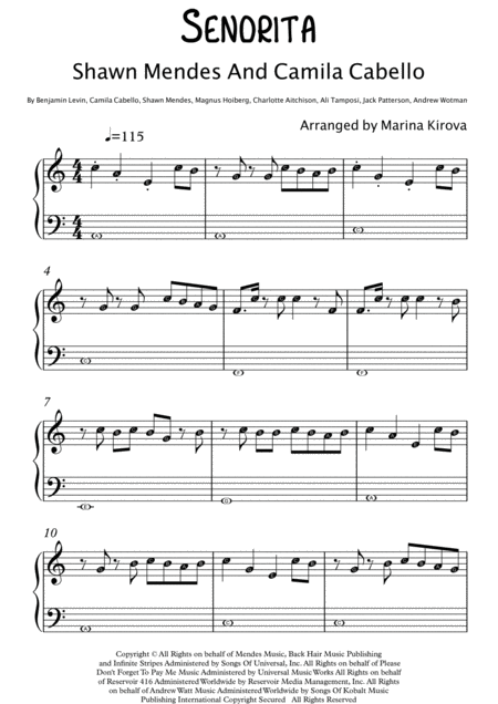 Senorita Easy Piano With Note Letters Music Sheet Download