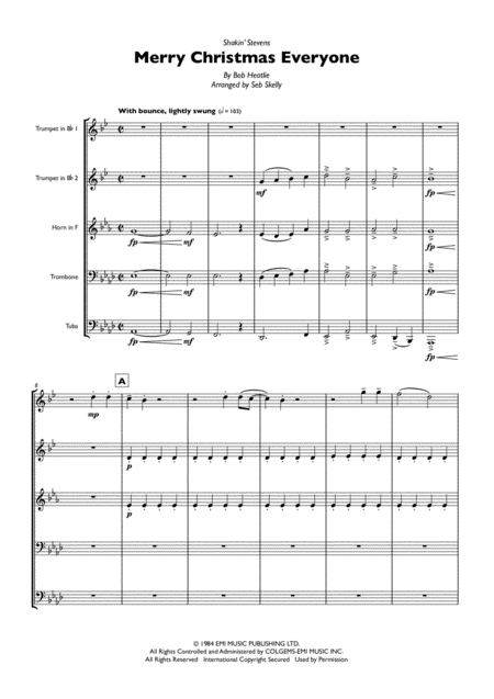 Shakin Stevens Merry Christmas Everyone For Brass Quintet Music Sheet Download Topmusicsheet Com