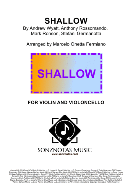 Shallow Lady Gaga For Violin And Cello Sheet Music