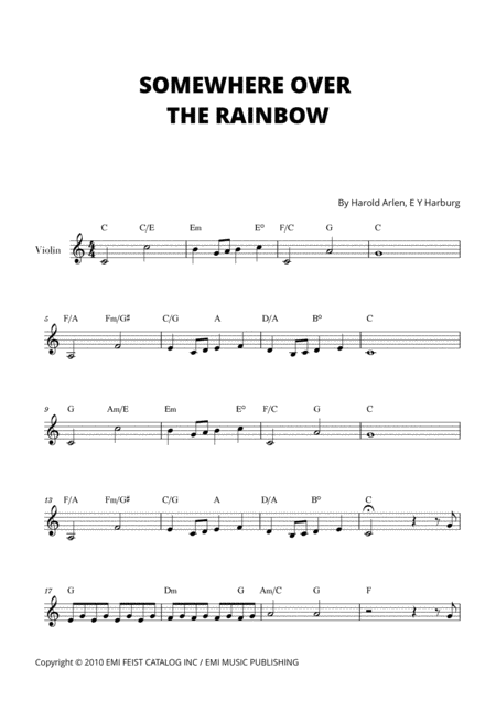 Somewhere Over The Rainbow For Violin C Major Music Sheet Download Topmusicsheet Com