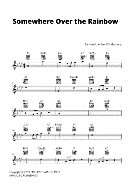 Somewhere Over The Rainbow Piano Sheet Music | piano sheet music with letters