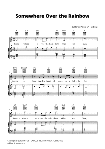 Somewhere Over The Rainbow Piano Vocal Chords Lead Sheet With Guitar Chords Music Sheet Download Topmusicsheet Com Cours avec tablature (chords), video et accords. top music sheets