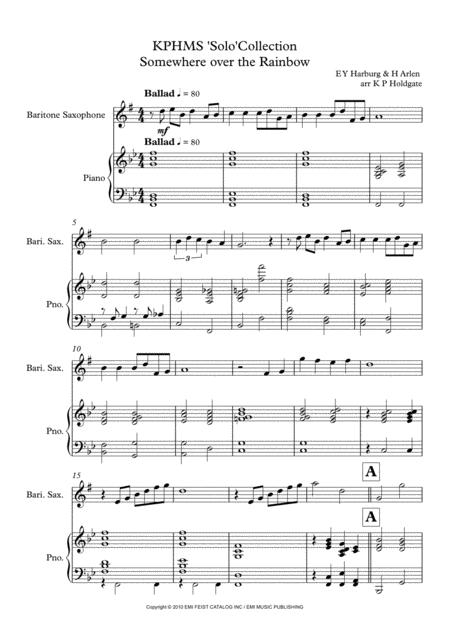 Somewhere Over The Rainbow Solo For Baritone Saxophone Piano In Bb Major Music Sheet Download Topmusicsheet Com
