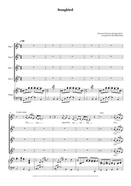 songbird piano sheet music free