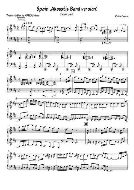 spain chick corea sheet music alto sax