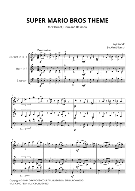 Super Mario Bros Theme For Clarinet French Horn And Bassoon Music Sheet Download Topmusicsheet Com