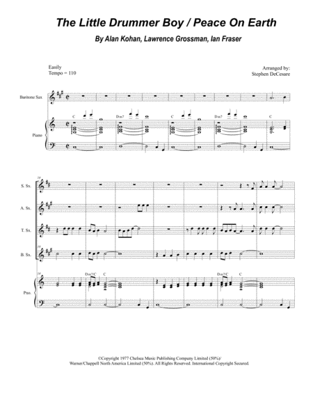 The Little Drummer Boy Peace On Earth For Saxophone Quartet And Piano Music Sheet Download Topmusicsheet Com