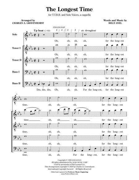 For the longest time a cappella sheet music