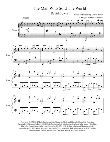 The Man Who Sold The World Piano Solo Music Sheet Download Topmusicsheet Com