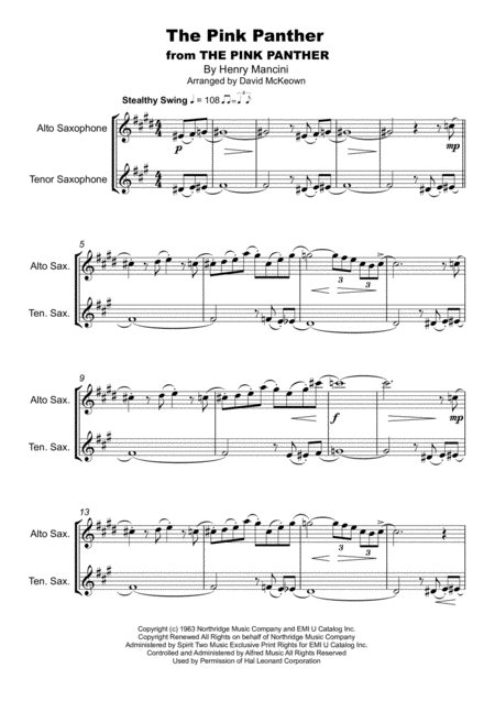The Pink Panther From The Pink Panther Duet For Alto And Tenor Saxophone Music Sheet Download Topmusicsheet Com