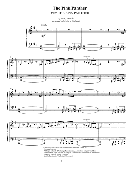 The pink panther theme piano sheet music