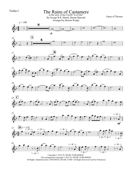 The Rains Of Castamere From Game Of Thrones For String Quartet Music Sheet Download Topmusicsheet Com