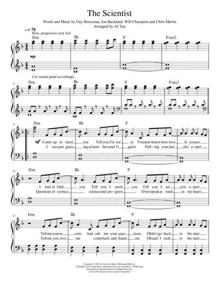 scientist coldplay piano sheet music pdf