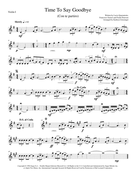 free sheet music for time to say goodbye piano
