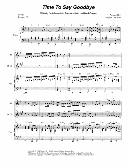 Time To Say Goodbye Duet For Flute And Bb Clarinet Music Sheet