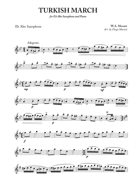 Turkish March For Alto Saxophone And Piano Music Sheet Download Topmusicsheet Com