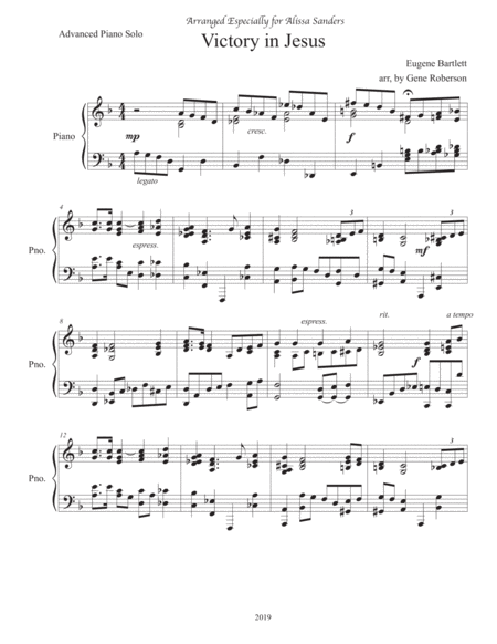 Victory In Jesus Concert Piano Solo Advanced Music Sheet Download Topmusicsheet Com