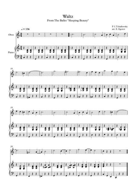 Waltz Sleeping Beauty Peter Ilyich Tchaikovsky For Oboe Piano Music Sheet Download Topmusicsheet Com