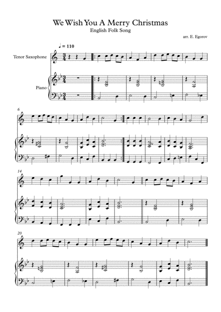 We Wish You A Merry Christmas English Folk Song For Tenor Saxophone Piano Music Sheet Download ...