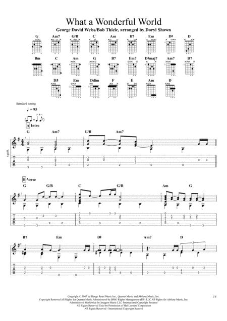 What A Wonderful World Louis Armstrong For Solo Fingerstyle Guitar Music Sheet Download ...