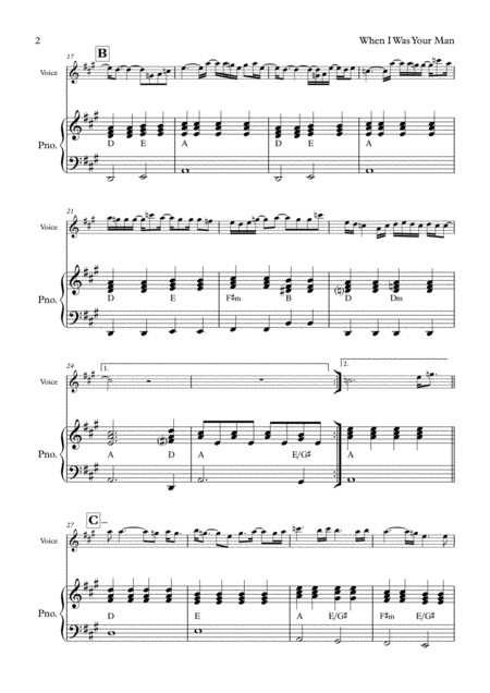 When I Was Your Man Piano And Vocal Key Of A Music Sheet Download Topmusicsheet Com