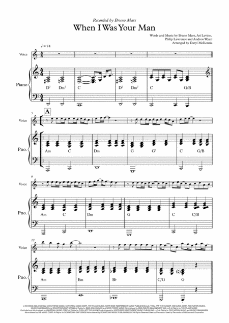 When I Was Your Man Piano And Vocal Key Of C Music Sheet Download Topmusicsheet Com