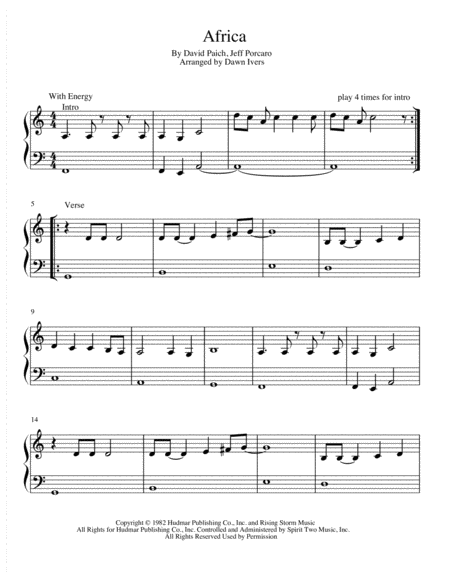 Africa By Toto Easy Piano Solo Music Sheet Download - TopMusicSheet.com