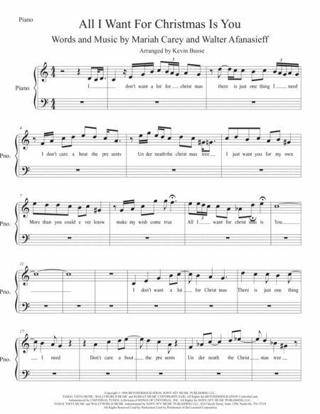 All I Want For Christmas Is You Easy Key Of C Piano Music Sheet
