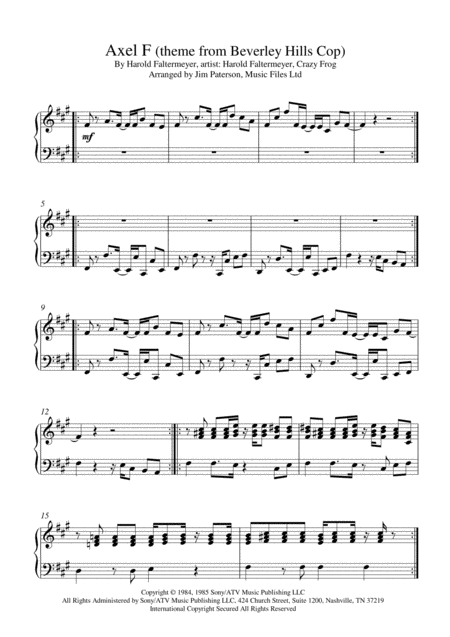 Axel F For Piano Music Sheet Download - TopMusicSheet.com