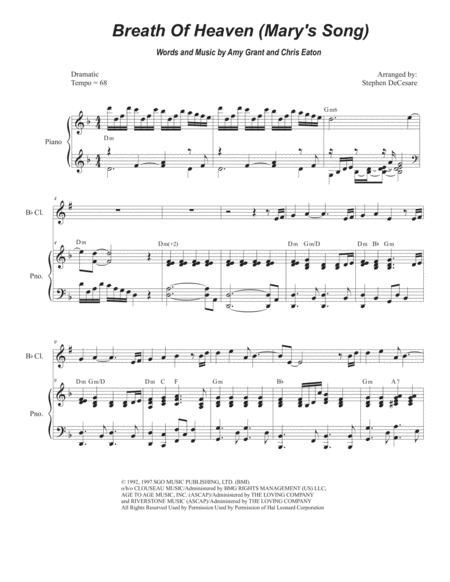 Breath Of Heaven Mary Song For Bb Clarinet Solo And Piano Music Sheet