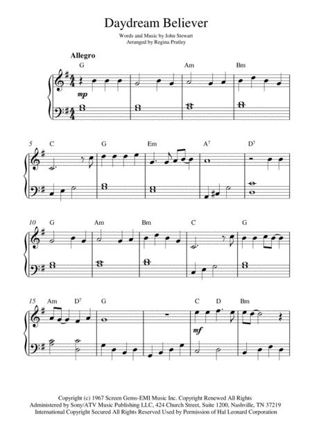 Daydream Believer Piano Solo With Chords Music Sheet Download Topmusicsheet Com