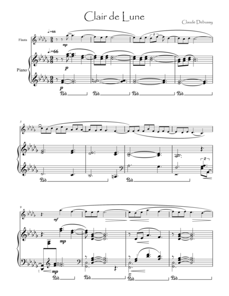 Debussy Clair De Lune For Flute Piano Music Sheet Download Topmusicsheet Com