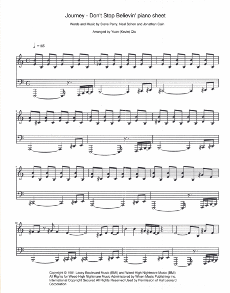 Dont Stop Believin By Journey Piano Sheet.