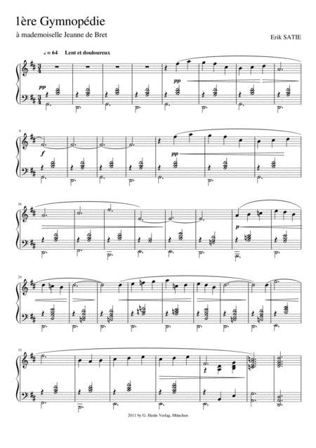 Erik Satie Gymnopedie No 1 Piano Music Sheet Download - sheetmusicku.com