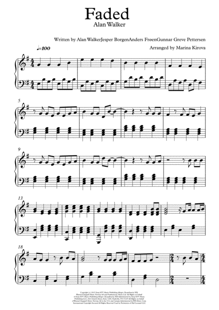 Faded Alan Walker Advanced Piano Music Sheet Download - TopMusicSheet.com