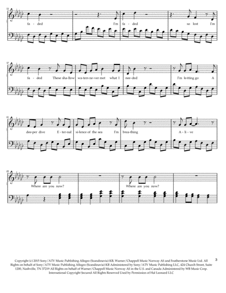 Faded Alan Walker Piano Solo In Original Key With Lyrics Music Sheet Download Topmusicsheet Com