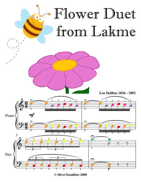 Flower Duet From Lakme Easy Piano Sheet Music With Colored Notes Music