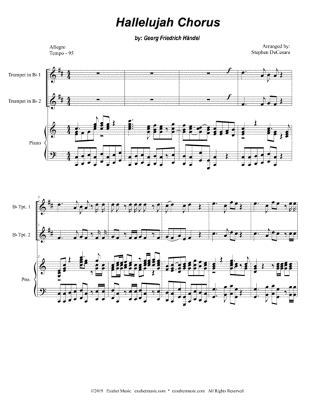 Hallelujah Chorus Duet For Bb Trumpet Music Sheet Download