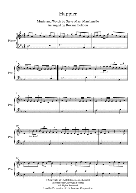 Happier By Marshmello Ft Bastille Easy Piano Music Sheet Download