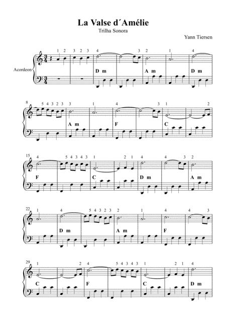 La Valse D Amelie Yann Tiersen Sheet Music For Accordion And Piano