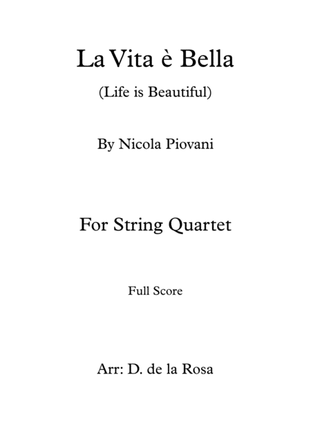 Life Is Beautiful La Vita E Bella Nicola Piovani For String Quartet ...