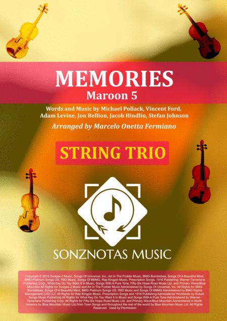 Memories Maroon 5 Sheet Music For String Trio Score And Parts