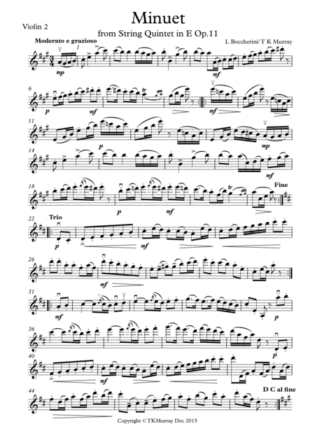 Murray Boccherini Minuet 2nd Violin Part Suzuki Bk 2.