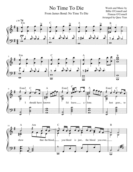 No Time To Die Billie Eilish For Advanced Piano Solo Music Sheet ...